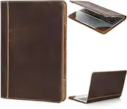 CataPurus Top Grain Leather 13.3" Slim Laptop Folio Case Protector, Vintage Open Style, Fully Handmade, Compatible with MacBook Pro 13.3" MacBook Air 2022 DELL XPS 13" & Other PC, Coffee 13.3 Inch