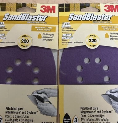 Sandpaper 220 Fine Hook&Loop Sandblaster 3M 2 Packs Of 3 Sheets Hook And Loop