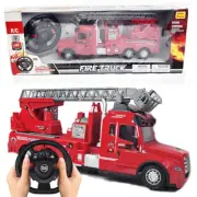 With Extendable Ladder Remote Control Rescue Engine Fire Truck Kids Toy Car Gift