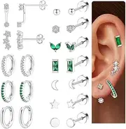 [Jewdreamer] Dainty Gold Flat Back Earrings Hypoallergenic Cartilage Earring Sets for Multiple Piercing 20G Surgical Stainless Steel Earrings Trendy Earring Stacks Small Hoop Flatback Stud Earrings