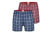 Duke Mens D555 Plaid Woven Kingsize Boxer Shorts (Pack of 2) (Navy Blue/Red) - UTDC203