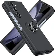[JUNAUTTB] for Samsung Galaxy Z Fold6 Case with Ring,PC Hard Protective Cover,for Galaxy Z fold6 5g Case Stand function,Camera Lens Protecto,Simple Durable Slim Fit Phone Case Black JUS07-29