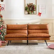Vyfipt Futon Sofa Bed/Couch,3” Memory Foam Small Splitback Sofa,Faux Leather Modern Loveseat for Living Room,Apartment,Studio,Guest Room,Home Office,71" L (Brown)…