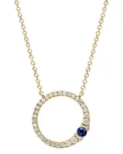 14K Diamond .20 ct. & .10 ct. Blue Sapphire Open Circle Necklace