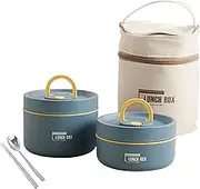 Portable Insulated Lunch Container, Stackable Stainless Steel Insulated Thermal Compartment Food Container, for Family, Work, Student qzjijosen (Blue,2 Tier)