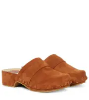 NWT Chloe Clog Mules, Leather Outsole, Suede W/ Covered Stud Trim 1” Heel Size