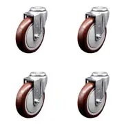 5 Inch Maroon Polyurethane Wheel Swivel Bolt Hole Caster Set Service Caster