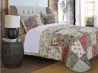BEAUTIFUL XXL COUNTRY VINTAGE ROSE PINK RED GREEN BLUE PATCHWORK BEDSPREAD SET