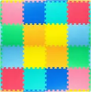 ProSource Kids Foam Puzzle Floor Play Mat with Solid Assorted - 16 Tiles
