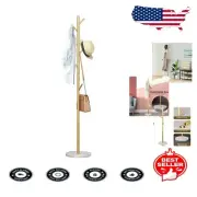 Space-Saving Metal Coat Rack - Minimalist 7-Hook Design with Marble Support