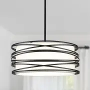 6" Black Drum Pendant Lighting Kitchen Island 3-Light Modern Farmhouse Chandelie