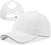 [LUCKYBUNNY] Ponytail Hat for Girls, Criss Cross Baseball Cap with Reflective Brim, Quick Dry Sports Hats for 7-12 Years