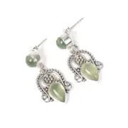 925 Solid Sterling Silver Green Prehnite Stud Earring F893