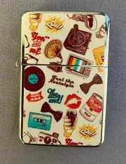Retro 80's Pattern Wallpaper Flip Top Oil Lighter Windproof
