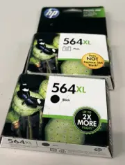 Set 2 HP 564xl Black Ink Cartridge New Sealed 04/2013 Free Shipping & Returns