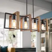 Kitchen Island Lighting,4 - Light Dining Room Farmhouse Chandelier,Black Modern Pendant Lighting,Pool Table Lights,Wood and Matte Black Metal Finish (4 Heads,Wood)