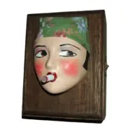 BOUDOIR DOLL HEAD Box Wood Trinket Stash Jewelry Smoker Storage Collectible Art
