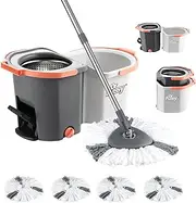 Maxkon Spin Mop Twin Bucket Set with 4 Microfiber Heads Tile Wood Floor Cleaner Magic Dry Twist Separate Stackable 360 Degree Rotating Clean Water Mop Set for Floor Cleaning