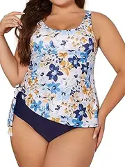 [SHEKINI] Women's Plus Size Tankini Swimsuit Two Piece Bathing Suits Tummy Control Swimwear with Bottom