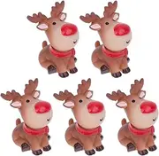 5 Pcs Christmas Mini Reindeer Statue Cartoon Antler Deer Pattern Figurine Animal Cake Topper Desktop Decorative Ornaments for Children Kids Style 2
