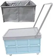 Generic Collapsible Rolling Storage Crate with Wheels Utility Tote for Classroom Home Organization Blue Handcart for and Compact Storage