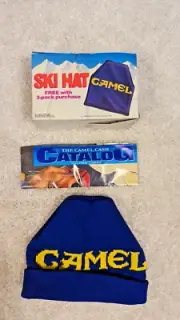 Camel Cigarettes Promo Beanie Ski Hat Cap Tobacco New in Box Vintage Blue NOS