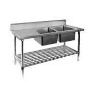 Sink Right Double Bowl Bench 1500x600x900mm Pot Shelf Full Stainless Commercial