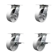 6 Inch Semi Steel Swivel Caster Set with Roller Bearings 2 Brakes Service Caster