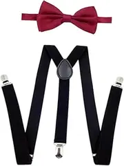 [APLVFFZH] Bowtie and Suspenders Set for Men with Clips for Work and Parties