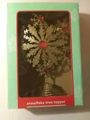 Gold Glittery Snowflake Tree Topper With Red imitation Gems