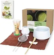 Kitinco Matcha Whisk Set with Matcha Drink Recipes Book – 7 Pcs Japanese Matcha Tea Set with Bamboo Whisk, Scoop, Sifter & Ceramic Bowl – Complete Matcha Kit for Tea Lovers