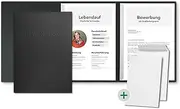 3-Part Application Folders Black with 5 Envelopes in White with 2 Spine Bars and High-Quality Embossing Bewerbung (Bewerbung) - Direct from The Manufacturer Stratag (Pack of 5)