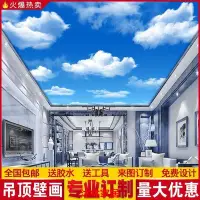 在飛比找Yahoo!奇摩拍賣優惠-下殺 藍天白云3d墻紙客廳天花板墻布走廊吊頂壁畫過道裝飾棚頂
