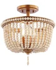 JONATHAN Y Allie 14in 3-Light Wood Bead/LED Semi Flush Mount