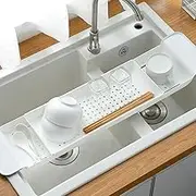 Bathtub Tray Expandable Drain Bathtub Shelf Multifunctional Bathtub Storage Rack Detachable Adjustable Bathtub Rack Plastic Bathtub Tray for Towel Book Wine Phone (White)