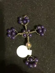 Unusual Handmade Wire & Purple Bead Cross - NEW