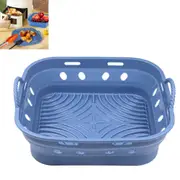 Silicone Pot Square Foldable Reusable Basket Oven Baking Tray Pan Air Fryer Liner-Blue