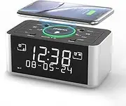 Wireless Charging Alarm Clock with DAB & FM Radio, 40 Preset Stations, Dual Alarms, Snooze, Dimmable LCD Display, Bluetooth, USB Charging and Earphone Jack, Bedside Alarm Radio iTOMA 206D
