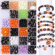 Augshy Halloween Pony Beads,520Pcs Clay Beads for Jewellery Making, for Jewelry Making Halloween Mardi Gras Party Decoration Necklace Bracelets Hair Beads DIY Crafts, 30 Style