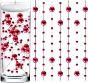 50 Pcs Pearl String for Floating Candles Centerpiece, Red Faux Pearl Beads Vase