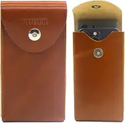 Leather Dual Cell Phone Belt Holster for iPhone 16 Pro Max 15 Pro Max Samsung Galaxy S25 Ultra S24 Ultra Flip Cell Phone Case for Belt Universal Smartphone Pouch with Belt Loop Clip for Men Women