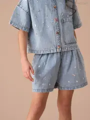 Angel & Rocket Blue Zeta Denim Diamonte Pull On 100% Cotton Short (AN7648) | $51 - $60