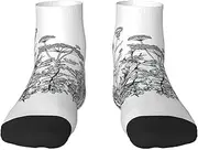 [JEJEA] Black and White Flowers print Men's Athletic Cushioned Crew Socks Crew Training Athletic Socks Men and Women for Sports