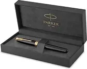[PARKER] Sonnet Fountain Pen, Black Lacquer With Gold Trim, Medium Nib (1931495)