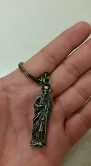 NEW SAN JUDAS TADEO SAINT JUDE 3RD METAL NARCO KEYCHAIN KEYRING OLD GOLD COLOR