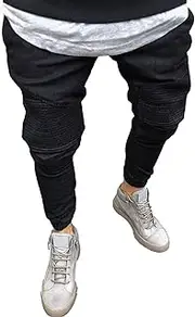 [JEShifangjiusu] Men's Casual Drop Crotch Denim Pants Fashion Big Loose Relaxed Jeans Tapered Regular-Fit Denim Pant