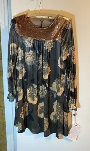 ALESSANDRO DELL'ACQUA Dress 44 Sz 14 Sequin Yoke Short With Long Sleeves NWT