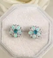 2Ct Oval Lab Created Opal Topaz Push Back Stud Earrings in 14K White Gold Plated