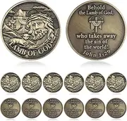 Landical 12 Pcs Lamb of God Coin John 1: 29 Easter Challenge Christian Coin Zinc Alloy Prayer Coin Religious Coins Gifts for Men Women Christian Church Party Prayers