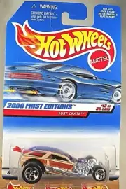 2000 Hot Wheels #73 First Editions 13/36 SURF CRATE Purple/Tan Red Board w/5 Sp